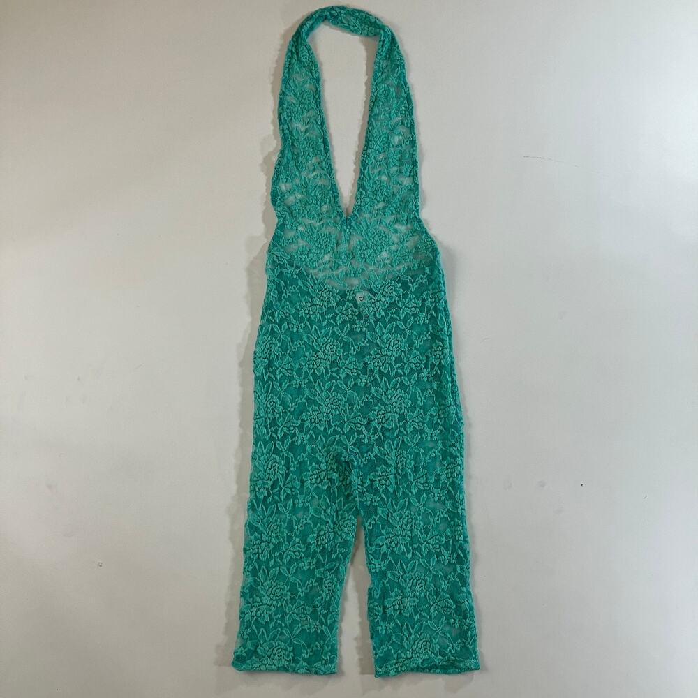 Belita Collection Women's M Turquoise Floral Lace Halter Capri Jumpsuit USA